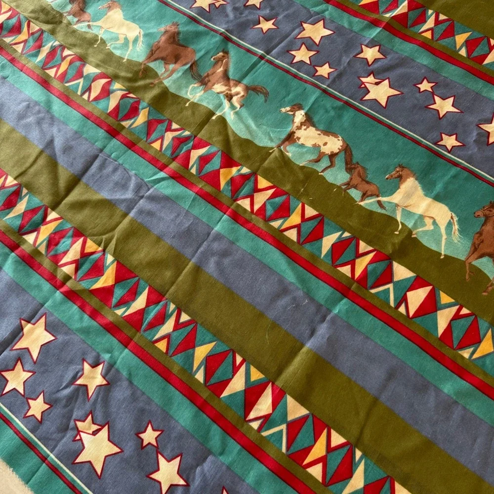 Western Horse Fabric 46x121 Southwestern Stars Cowboy Sewing Yardage